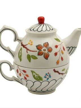 Dutch Wax Floral Ceramic Tea-for-One Set Multicolor Hand-Painted Flowers NEW